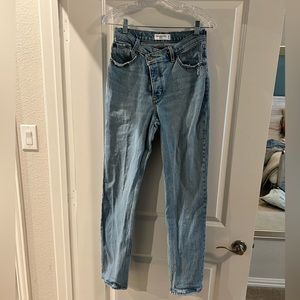 Abercrombie High Rise Dad Jean w/ Criss Cross Waistband
